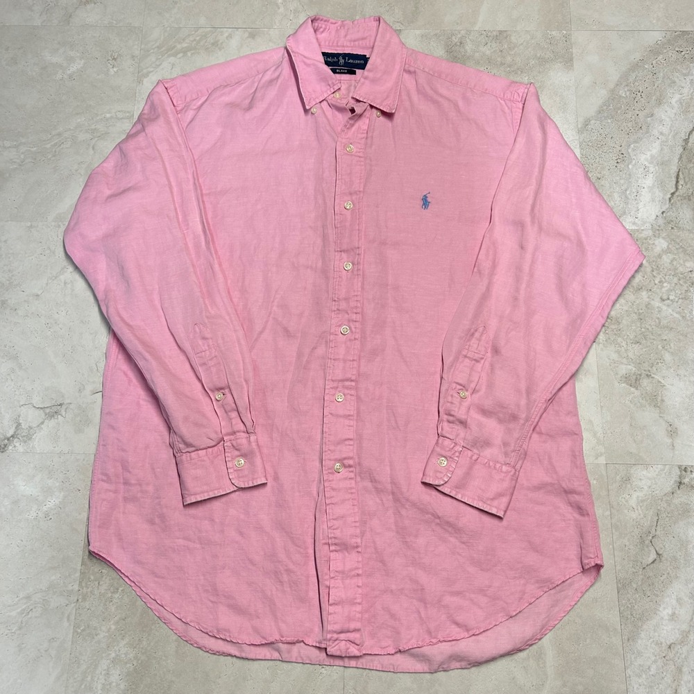 Ralph Lauren Blake Shirt Pink Mens Medium Silk Linen Blend Button Down Pony Logo - Picture 5 of 9